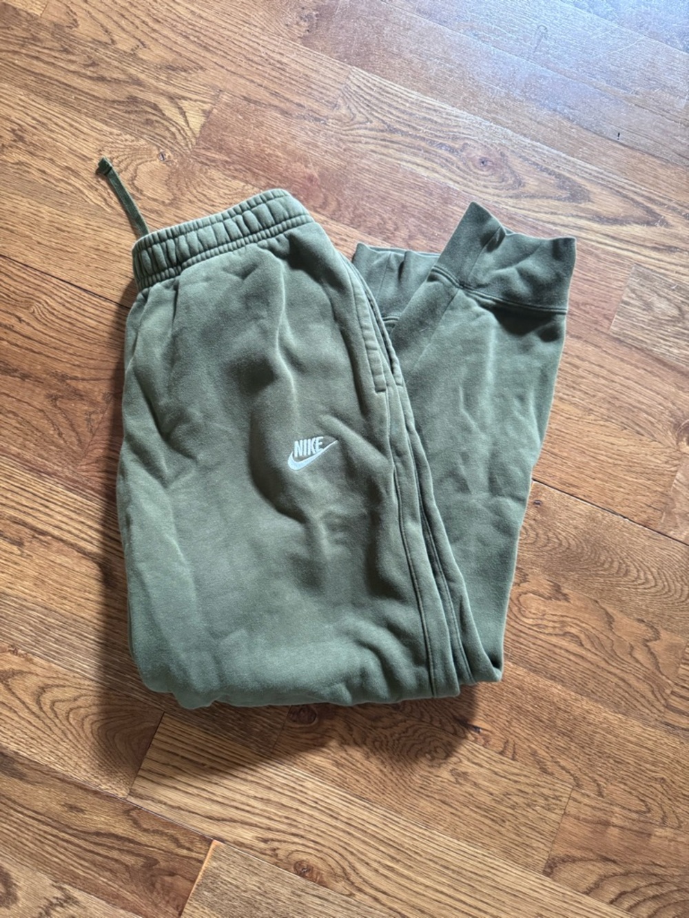Nike Olive Green Fleece Joggers with White Logo